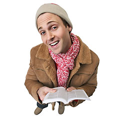 man singing christmas carrols